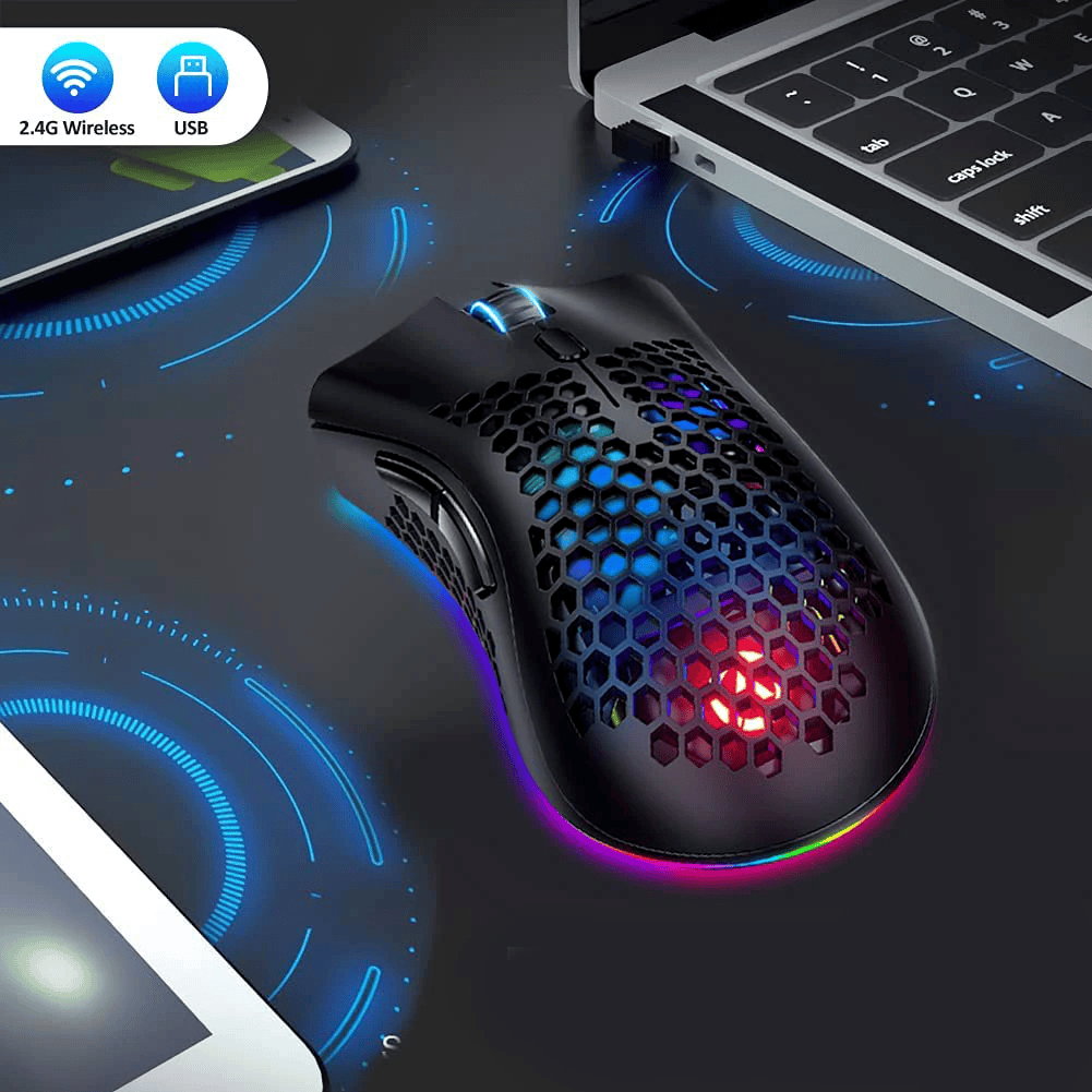 Wireless Mouse Gaming Rechargeable Optical Mouse Cordless 7 Color LED Backlit PC - Görsel 10