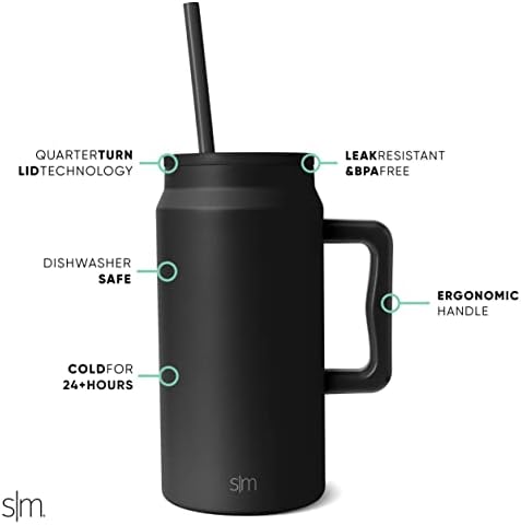 SIMPLE MODERN Saplı ve pipetli kupa | Büyük yalıtımlı paslanmaz çelik su sürahisi | Kadınlar ve erkekler için hediyeler | Trek koleksiyonu | 1480 ml | Midnight Black - Görsel 2