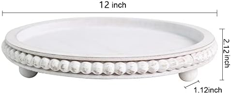 HPC Decor 12in Round Tray for Home Decor- White Wood Beaded Tray- Decorative Round Tray for Living Room Decor, Coffee Table Decor, Kitchen Table Decor or Farmhouse Serving Tray - Görsel 7