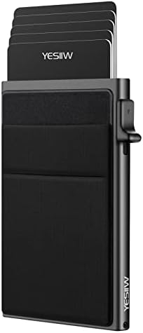 YESIIW Slim Wallet for Men - Pop up Card Holder RFID Blocking Minimalist Business Credit Card Wallet with Money Pocket Metal Card Case for Notes and Coins and Debit Cards Black - Görsel 1