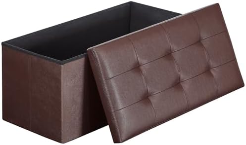 29.9 Inchs Folding Storage Ottoman Bench, Storage Chest, Footrest, Coffee Table, Padded Seat, Upholstered Top, Holds up to 660 lb, for Living Room, Bedroom, Entryway, Brown BR78CW01 - Görsel 1