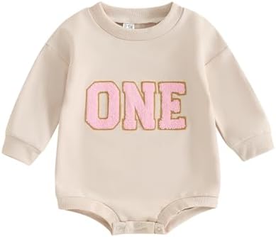 Muasaaluxi Baby Girl Boy Birthday Outfits One Romper Two/Three/Four/Five/Six Embroidery Sweatshirt Cake Smash Outfits - Görsel 1