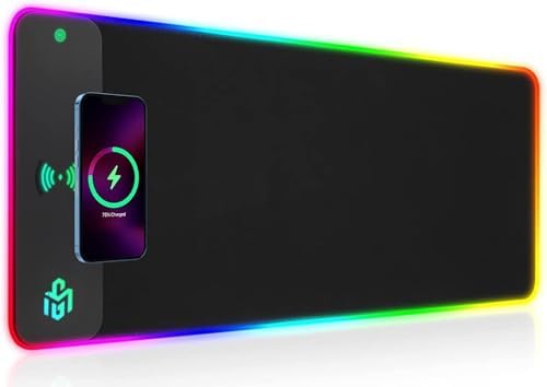GIM Wireless Charging RGB Gaming Mouse Pad 15W, LED Mouse Mat 800x300x4MM, 10 Light Modes Extra Large Mousepad Non-Slip Rubber Base Computer Keyboard Mat for Gaming, MacBook, PC, Laptop, Desk - Görsel 1