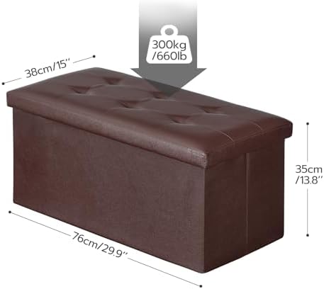 29.9 Inchs Folding Storage Ottoman Bench, Storage Chest, Footrest, Coffee Table, Padded Seat, Upholstered Top, Holds up to 660 lb, for Living Room, Bedroom, Entryway, Brown BR78CW01 - Görsel 3
