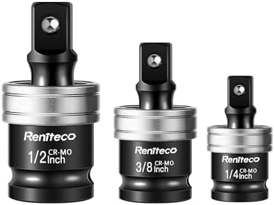 Reniteco 3 Stück Kfz-Ersatzgelenke, Antriebsqualität, Wackel-Steckschlüssel-Set, 1,27 cm, 3/8 Zoll, 1/4 Zoll, U-Gelenk, CR-MO Stahl, Kugelfeder-Design