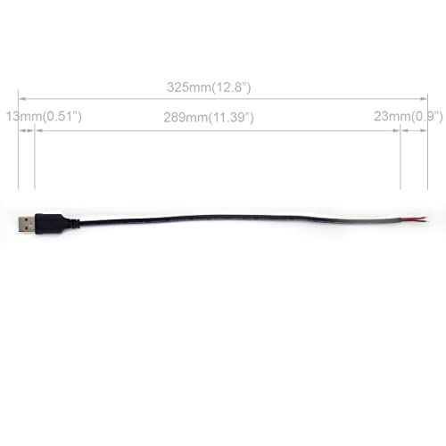 2PCS 20AWG USB Pigtail 2 Wire,0.3M/1FT USB 2.0 Male Plug 2pin Wire DIY Pigtail Cable 5V Bare Wire Cable 5V 5A Black USB Plug Power Cable with 2-Position Spring Wire Connector - Görsel 3