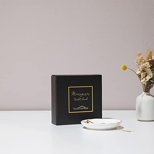 COLLECTIVE HOME - Ceramic Jewelry Tray, Decorative Trinket Dish for Rings Earrings Necklaces Bracelet Watch Keys, Birthday Mother's Day Christmas Gift for Women, 4.75", White Surface (M) - Görsel 4