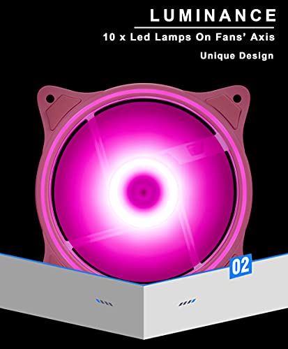 120mm Computer PC Cooling Fan Pink LED Game Case Cooler Fan Quiet 12V Computer PC Fan with Triple Light Loop 3-Pack - Görsel 3