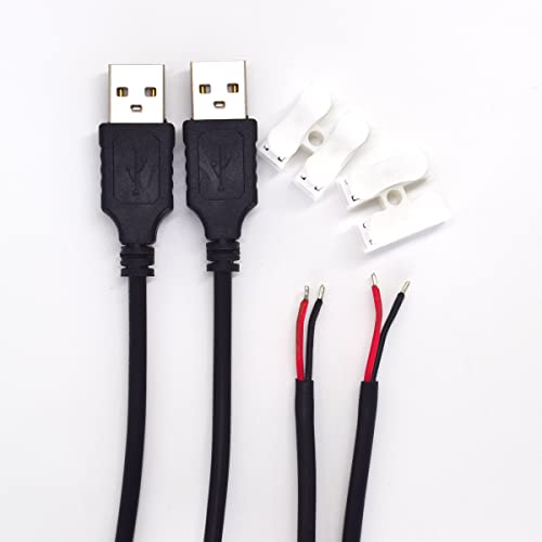 2PCS 20AWG USB Pigtail 2 Wire,0.3M/1FT USB 2.0 Male Plug 2pin Wire DIY Pigtail Cable 5V Bare Wire Cable 5V 5A Black USB Plug Power Cable with 2-Position Spring Wire Connector - Görsel 2