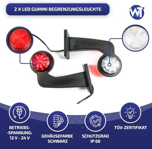 2 x LED lastik sınırlama lambası, yan lamba, 12 V 24 V, Old School STYLE DARK Graphite pozisyon lambası, otomobil, kamyon, otomobil, karavan lambası, lamba, ışık, kırmızı, beyaz - Görsel 5
