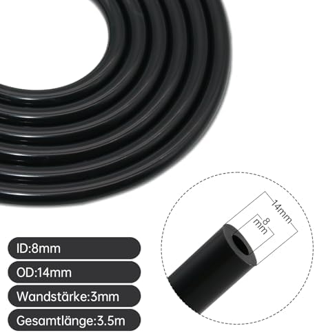 YIEMI Yüksek sıcaklık silikon hortum, siyah, 8 mm ID, 3,5 metre uzunluk, soğutma suyu, soğutma sıvısı, turbo sistemler için vakum hortumu, kauçuk hortum - Görsel 5