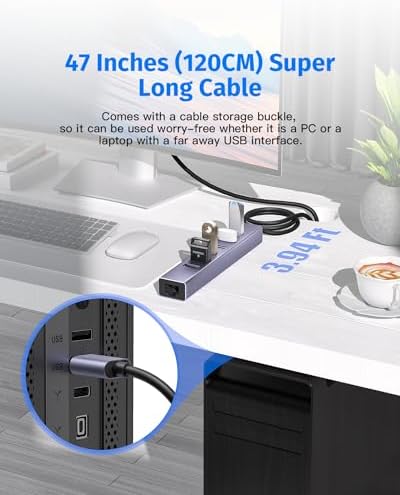 7 Ports USB 3.0 Hub, USB to Network HUB with 6 USB 3.0 Data Transmission, Gigabit Ethernet Port and 5V/3A Power Port,USB Aluminum Extension for Laptop, iMac, PC, USB Flash Drives etc - Görsel 2