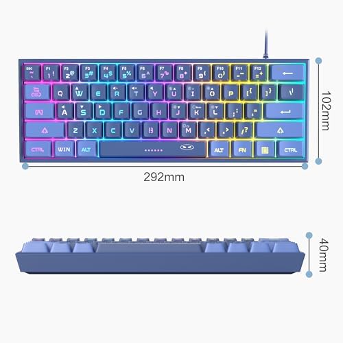 MageGee Mini 60% Gaming Keyboard, RGB Backlit 61 Key Keyboard, TS91 Ergonomic Waterproof Mechanical Feeling Office Computer Keyboard for PC, MAC, PS4, Xbox ONE Gamer(Dark Blue)… - Görsel 2