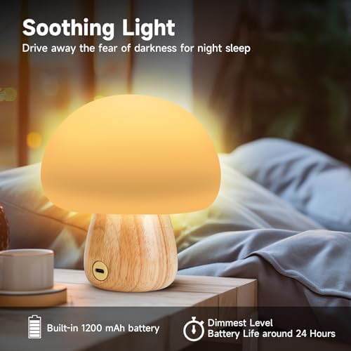 Danolt Silicone Mushroom Night Light for Kids 7 Colors Dimmable Mushroom Lamp Touch Baby Night Light with Remote Rechargeable Squishy Lamp Cute Room Decor Cool Mushroom Gifts - Görsel 3