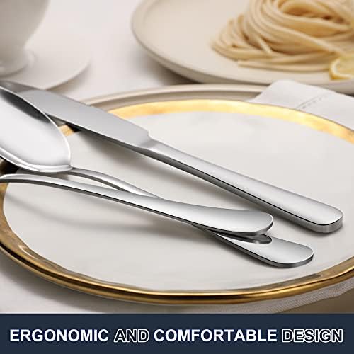 Hiware 24-piece Forks and Spoons Silverware Set, Food Grade Stainless Steel Flatware Cutlery Set for Home, Kitchen and Restaurant, Mirror Polished, Dishwasher Safe - Görsel 5