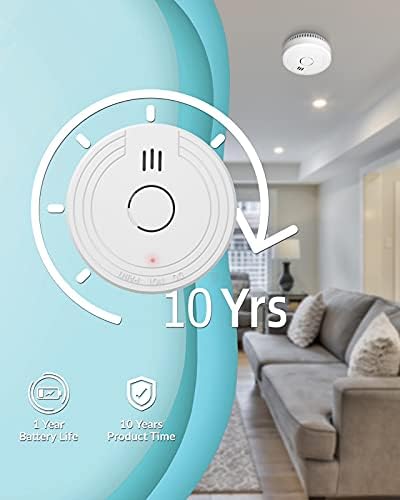 Ecoey Smoke Alarm Fire Detector, Battery Included Photoelectric Smoke Detector with Test Button and Low Battery Signal, Small Fire Alarm for Home, Bedroom FJ136GB, 6 Packs - Görsel 5