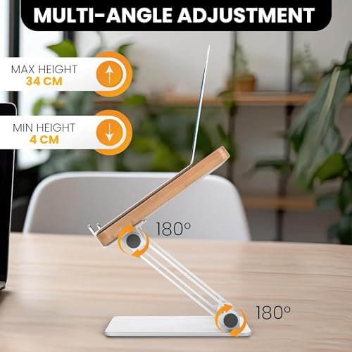 Aluminium Laptop Stand • Premium Wood Ergonomic Adjustable Notebook Stand • Portable Riser Holder Computer Stand • for MacBook Air, Pro, Dell, HP 9-15.6" Laptops - Görsel 4