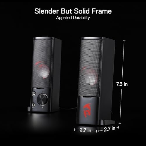 Redragon GS550 PC Gaming Speakers, 2.0 Channel Desktop Computer Sound Bar with Compact Maneuverable Size, Headphone Jack, Quality Bass & Decent Red Backlit, USB Powered w/ 3.5mm Cable - Görsel 6
