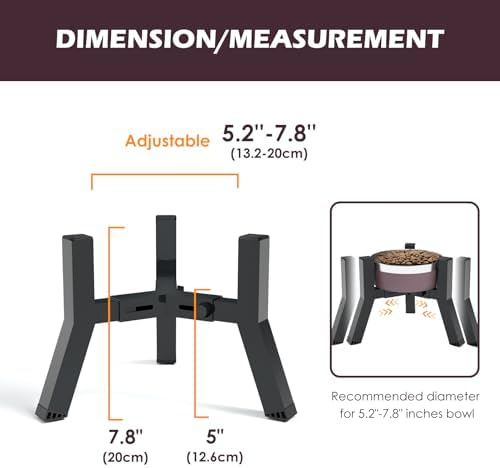 SHAINFUN Elevated Dog Bowls, Adjustable Width Raised Dog Bowl Stand for 5.2-7.8" Wide Bowls, Dog Food and Water Feeder Bowls for Medium Small Dogs, 7.8in Tall, (Bowl Not Included) - Görsel 4