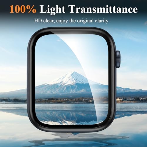EWUONU [2 Pack Tempered Glass Screen Protector for Apple Watch Series 9 Series 8/7 45mm, Metal Frame Full Coverage Waterproof Bubble-Free Anti-Scratch HD Clear Film for iWatch 9/8/7 45mm,Black - Görsel 5