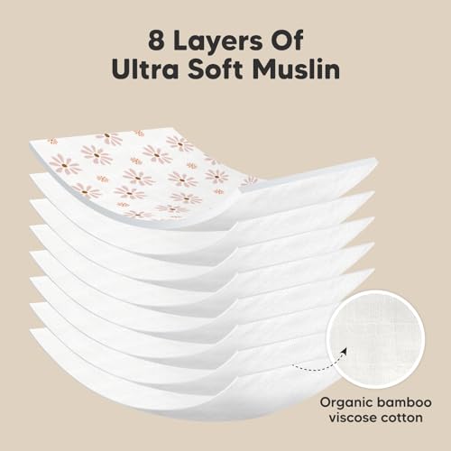 5-Pack Muslin Burp Cloths for Baby Boys and Girls - Organic Baby Burp Cloth, Bamboo Viscose Cotton Baby Washcloths, Burp Rags, Large Neutral Burp Clothes for Newborn (Petals) - Görsel 4