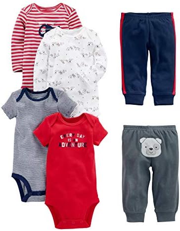 Simple Joys by Carter's Baby 6-Piece Bodysuits (Short and Long Sleeve) and Pants Set - Görsel 1