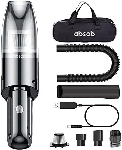 Absob Akülü Elektrikli Süpürge Mini Taşınabilir El Araba Koltuğu Hoover 9000PA Güçlü Emiş El Vakumu Islak Kuru Şarj Edilebilir Hafif Ev Ofis Klavye Halı Pet Köpek Saç Temizleme USB Şarj - Görsel 1