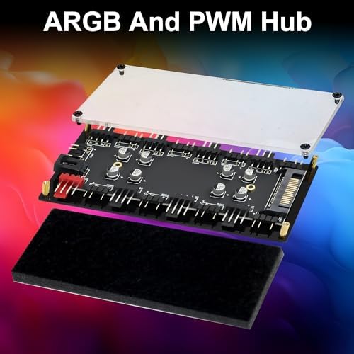 ARGB and PWM Hub，8 Way 5V 3 Pin ARGB HUB and 8 Way 4 PIN Cooling Fan PWM Hub with Acrylic Shell and 3M Adhesive,Used to Expand The Motherboard Fan and ARGB Interface - Görsel 5
