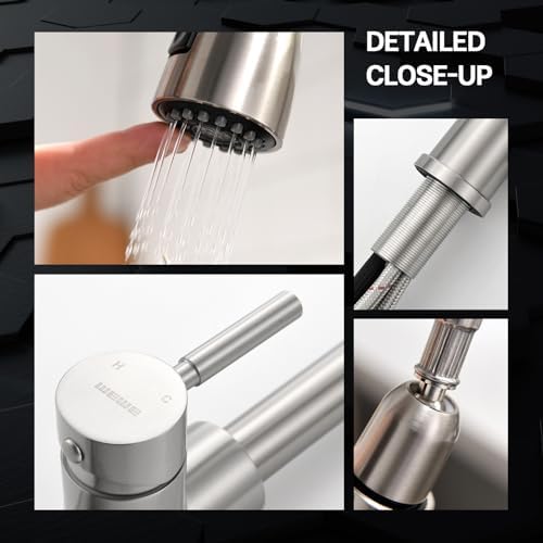 WEWE Single Handle High Arc Brushed Nickel Pull Out Kitchen Faucet,Single Level Stainless Steel Kitchen Sink Faucets with Pull Down Sprayer - Görsel 6