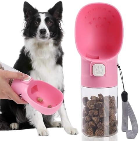 Colorday Handheld Dog Food & Treat Dispenser Built-in Clicker & Treat Pouch, Slow Feeder for Puppy Training Walking Hiking Traveling (6.7 OZ, Pink) - Görsel 1