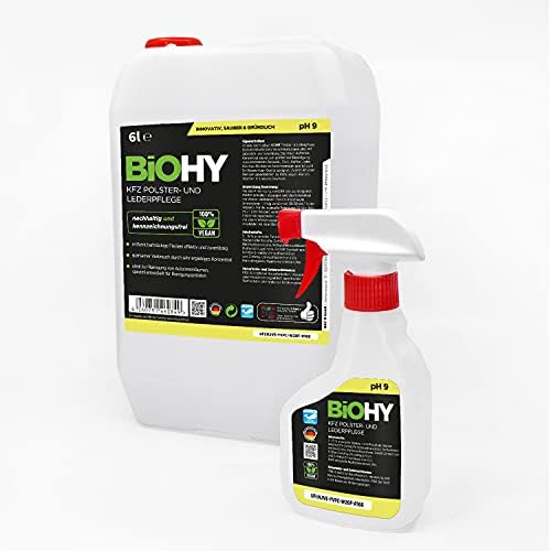 BiOHY Araç döşeme ve deri bakımı (6 litre bidon) + püskürtme şişesi ve çıkış musluğu | araç içi düzenleme ve deri bakımı | hoş bir koku bırakır | araba koltukları için leke çıkarıcı
