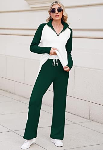 TOLENY Casual Ribbed Knit Lounge Sets for Women Half Zipper Pullover and Drawstring Pants Tracksuit Outfits - Görsel 3