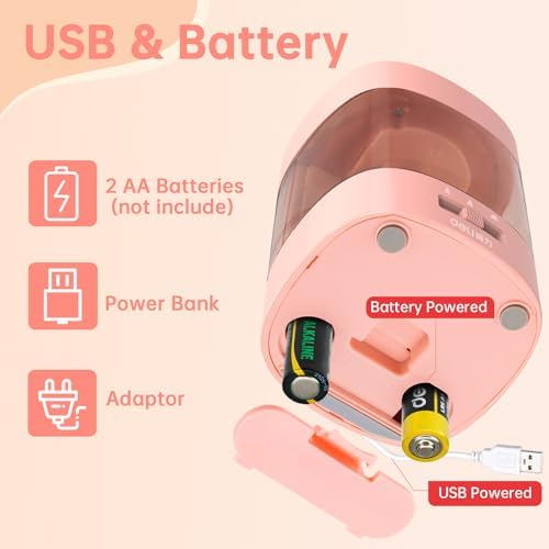 Deli Electric Pencil Sharpener, Automatic Pencil Sharpeners for No.2 Pencils Colored Pencils, USB & Battery Operated Pencil Sharpener for Kids, School, Home, Office, Classroom, Pink - Görsel 5