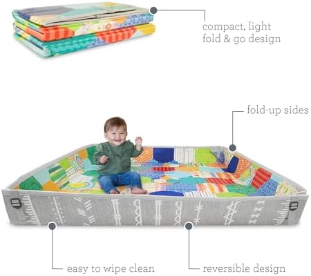 Infantino Foldable Soft Foam Mat, Extra Large Double-Sided Cushioned Portable Play Mat with Fold-Up Sides, Non Slip Crawling & Playing for Infants and Toddlers, Multicolor - Görsel 7