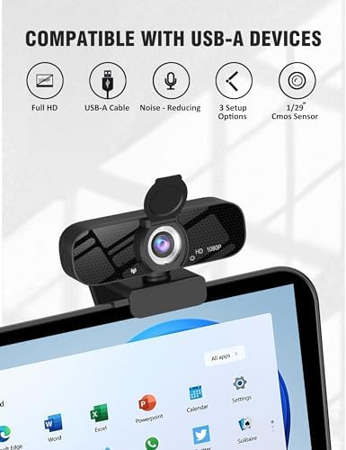 Full HD Webcam with Built-in Microphone and Rotatable Tripod, 1080P Video and Wide Angle Camera, Privacy Cover, for Desktop PC or Laptop Computer - Görsel 4