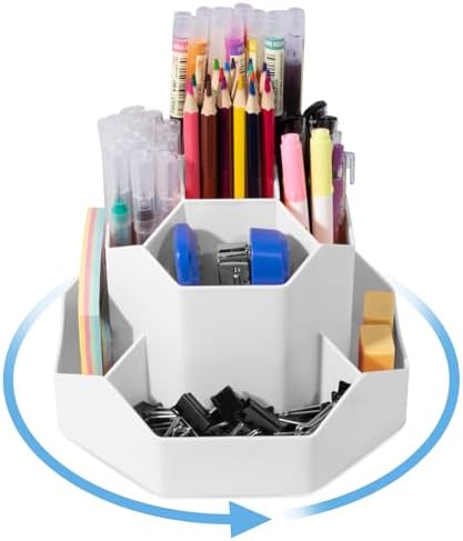 Desk Pen Holder, 9 slot, 360 Degree Rotating Desk Pen Organizer for Teacher Office Supply, Biege - Görsel 1
