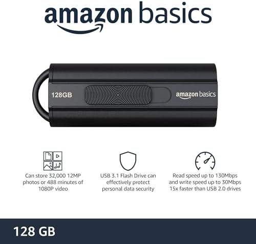 Amazon Basics 128 GB Ultra Fast USB 3.1 Flash Drive, Black - Görsel 2