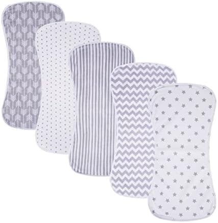 Ultra-Soft Cotton Burping Clothes - Large, Absorbent, Waterproof Baby Burp Cloths in Cute Unisex Designs 5 Pack (Grey) - Görsel 1