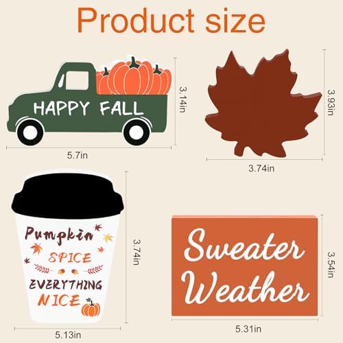 Fall Decor Fall Decorations for Home 4Pcs Wooden Coffee Cup Maple Leaf Car Sweater Weather Sign Farmhouse Table Tiered Tray Decor Thanksgiving Decorations - Görsel 4