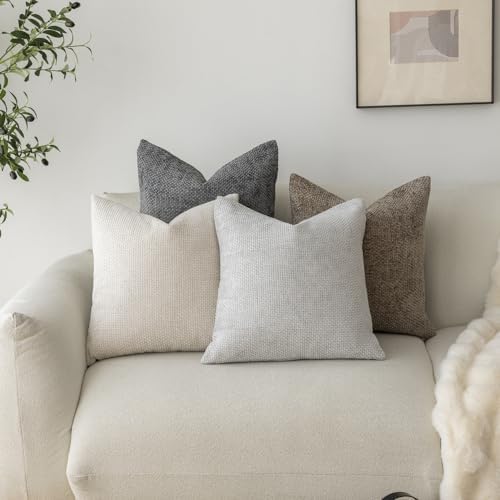 LANANAS Neutral Decorative Throw Pillow Covers 18x18 Inch for Living Room Couch Bed Sofa Farmhouse Boho Home Decor Set of 4 Soft Corduroy Accent Luxury Cushion Cases (18x18, Neutral) - Görsel 3