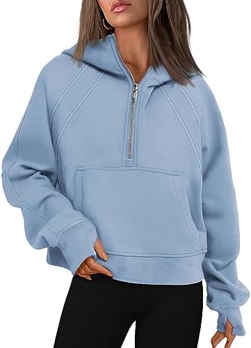WYNNQUE Womens Quarter Zip Pullover Cropped Hoodies Long Sleeve Fleece Half Zip Sweatshirts Fall Outfits Clothes - Görsel 1
