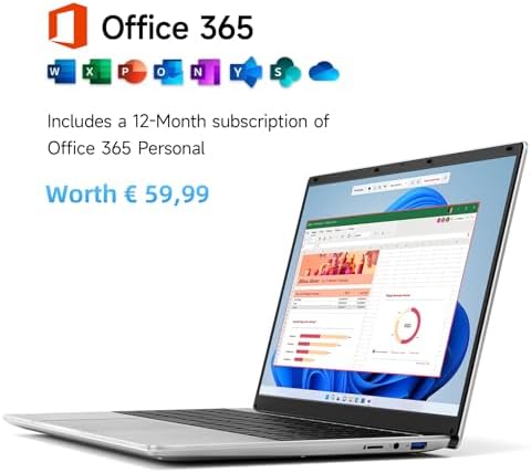 jumper Laptop 15,6 Zoll FHD Display, inklusive Office 365, 12 GB RAM 128 GB eMMc + 512 GB SSD, Prozessor 5305U Notebook, 38 Wh, Zwei Stereo-Lautsprecher, Typ-C, USB 3.0, 2024 - Görsel 4