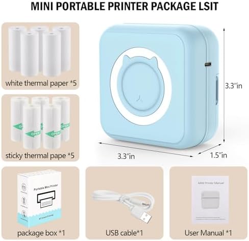 Pocket Printer for iPhone/Android, Wireless Mini Sticker Printer with 10 Rolls Thermal Paper, Blue-Tooth Thermal Mini Printer Portable for Notes Journal Memo Photo Study, Blue - Görsel 6