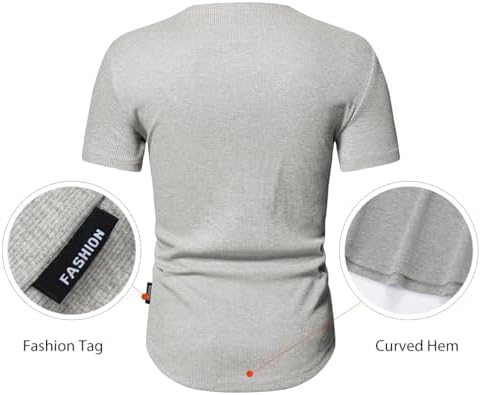 JMIERR Men's Muscle Slim Henley Shirts Crewneck Longline T-Shirt Gym Workout Athletic Shirt Tees with Button - Görsel 4