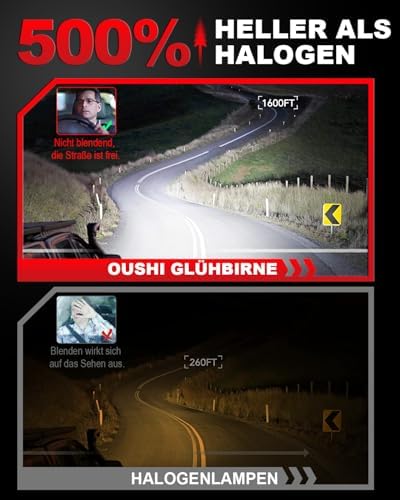 OUSHI H7 halojen lamba, %500 parlaklık, 6000 K ksenon beyaz, 18000 lm, H7 far lambası, 12 V H7 kısa huzmeli far, H7 halojen ampul, 2 adet - Görsel 2