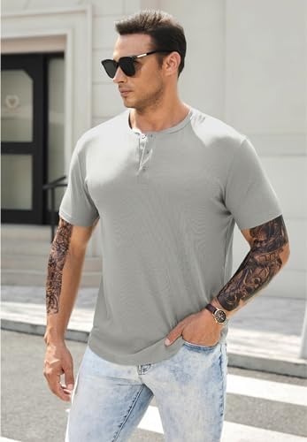 JMIERR Men's Muscle Slim Henley Shirts Crewneck Longline T-Shirt Gym Workout Athletic Shirt Tees with Button - Görsel 7