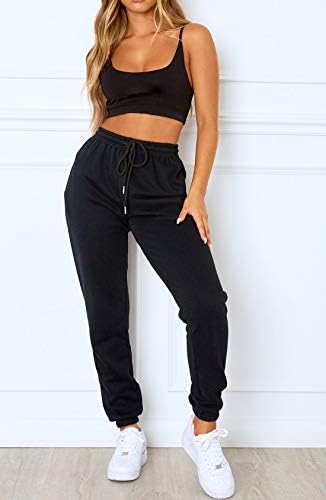 Waitfairy Womens Winter High Waisted Sweatpants Drawstring Jogger Sweat Pants Cinch Bottom Workout Trousers - Görsel 5