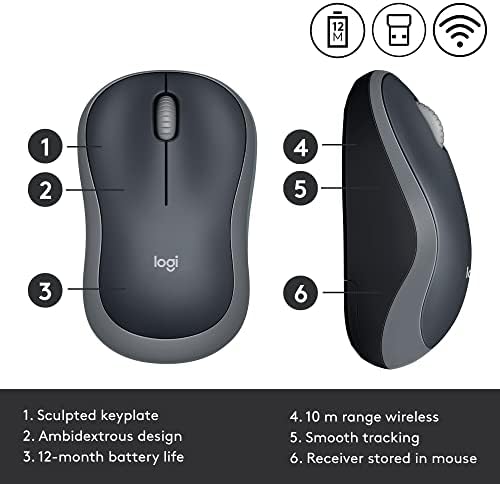 Logitech M185 Wireless Mouse, 2.4GHz with USB Mini Receiver, 12-Month Battery Life, 1000 DPI Optical Tracking, Ambidextrous PC/Mac/Laptop - Swift Gray - Görsel 4