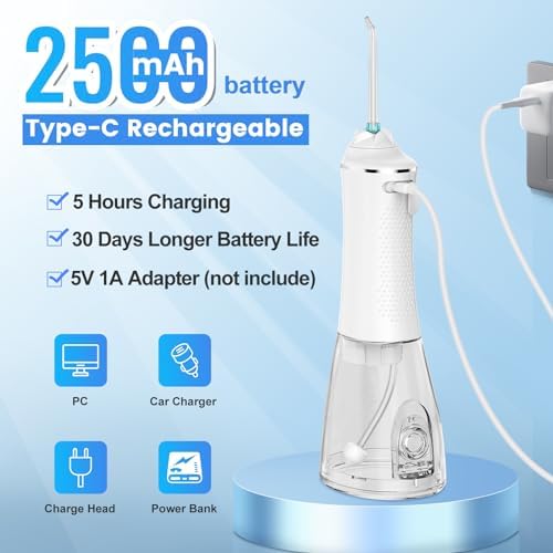 H2ofloss Water Dental Flosser Cordless, 300ML Rechargeable Oral Irrigator for Teeth Cleaning, Portable & IPX7 Waterproof Teeth Cleaner Pick for Braces Home Travel - Görsel 3