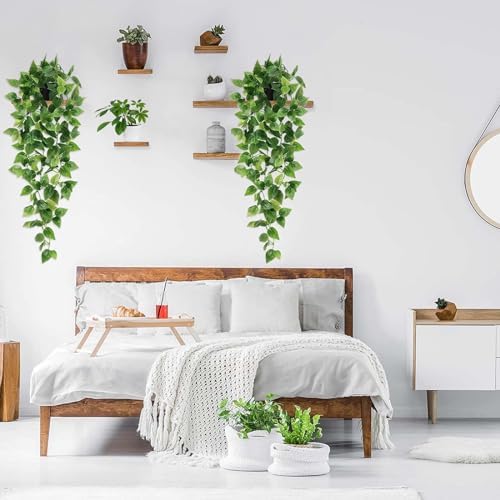 BLEUM CADE Fake Hanging Plants, 2pcs Artificial Hanging Plant, Faux Pothos Vines Hanging Plant Greenery for Wall Home Living Room Indoor Outdoor Decor (No Baskets) - Görsel 2